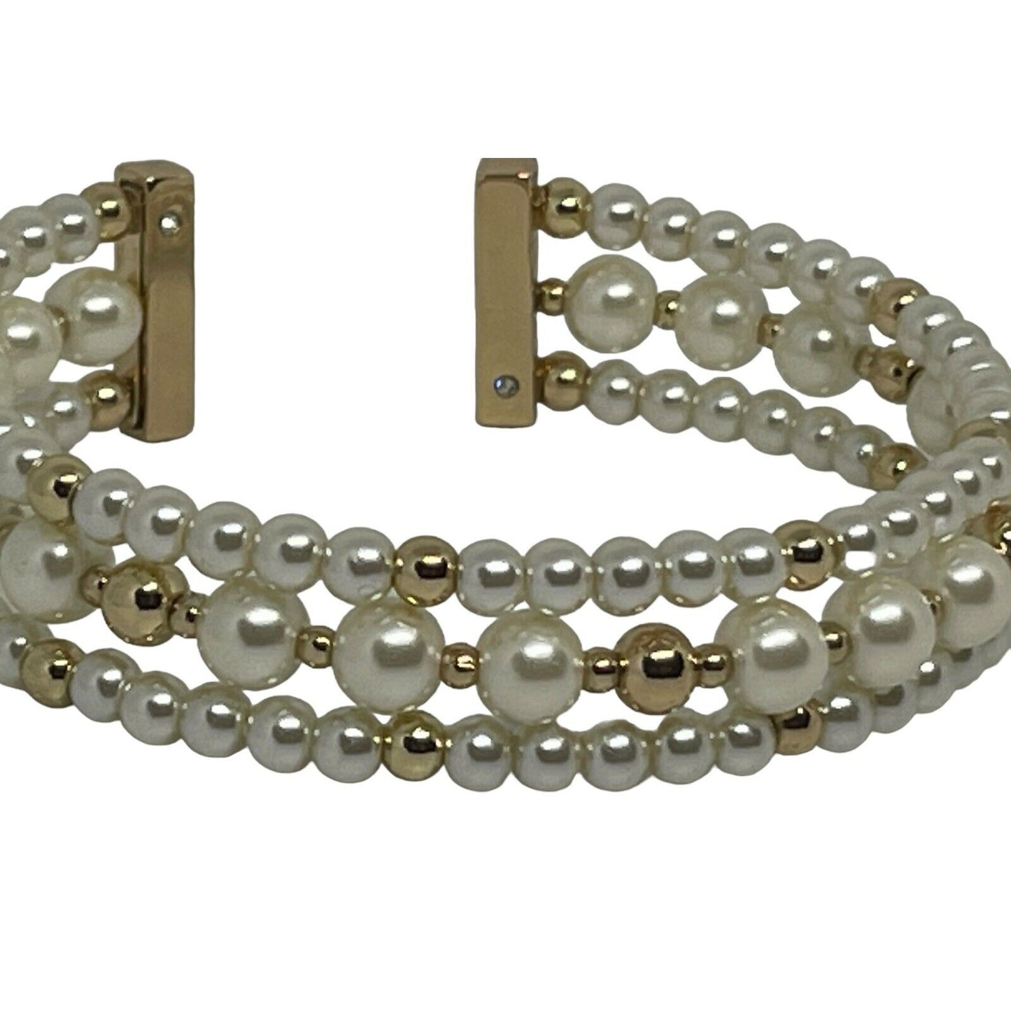 Anne Klein Gold Tone Faux Pearl Cuff Bracelet Chic Statement Trendy Fashion NWT