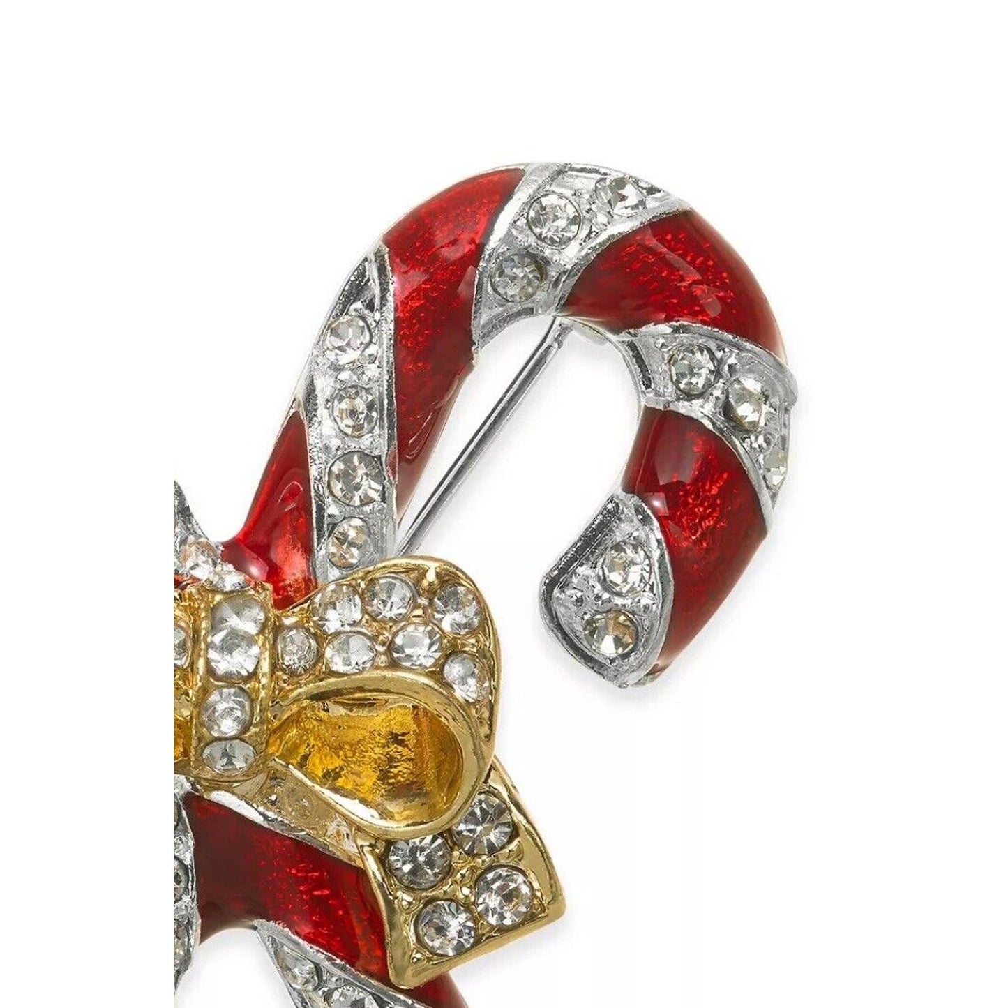 Gold Tone Candy Cane Xmas Brooch Pin Crystal Christmas Fashion Holidays Chic NWT