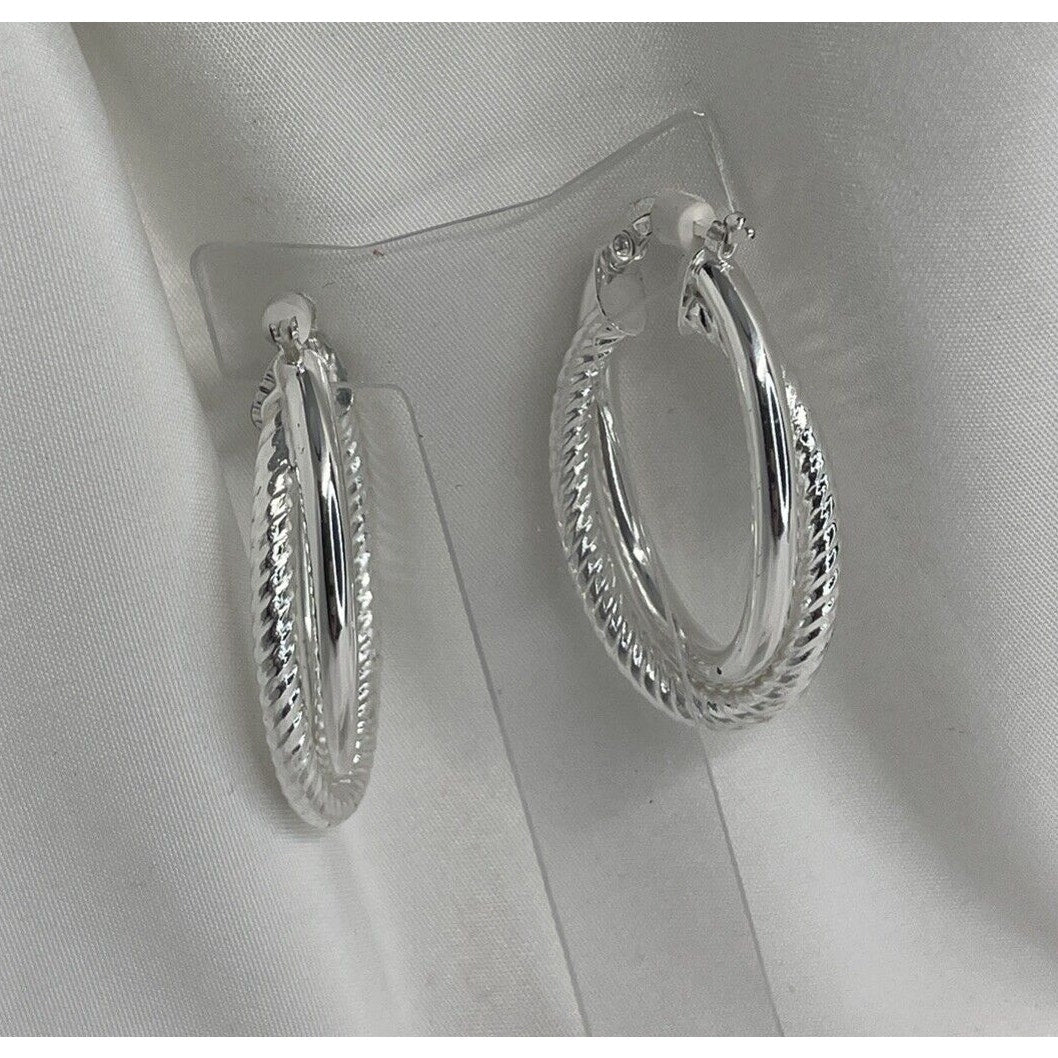 Sterling Silver Textured Twist Hoop Earrings Stunning Style Fashion Trendy Chic