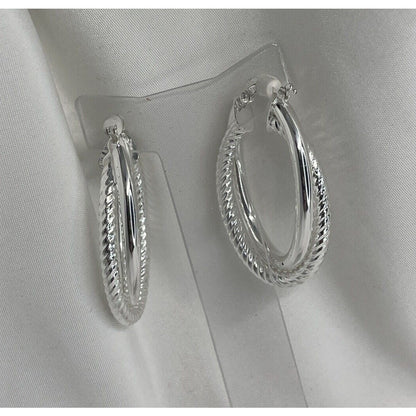 Sterling Silver Textured Twist Hoop Earrings Stunning Style Fashion Trendy Chic