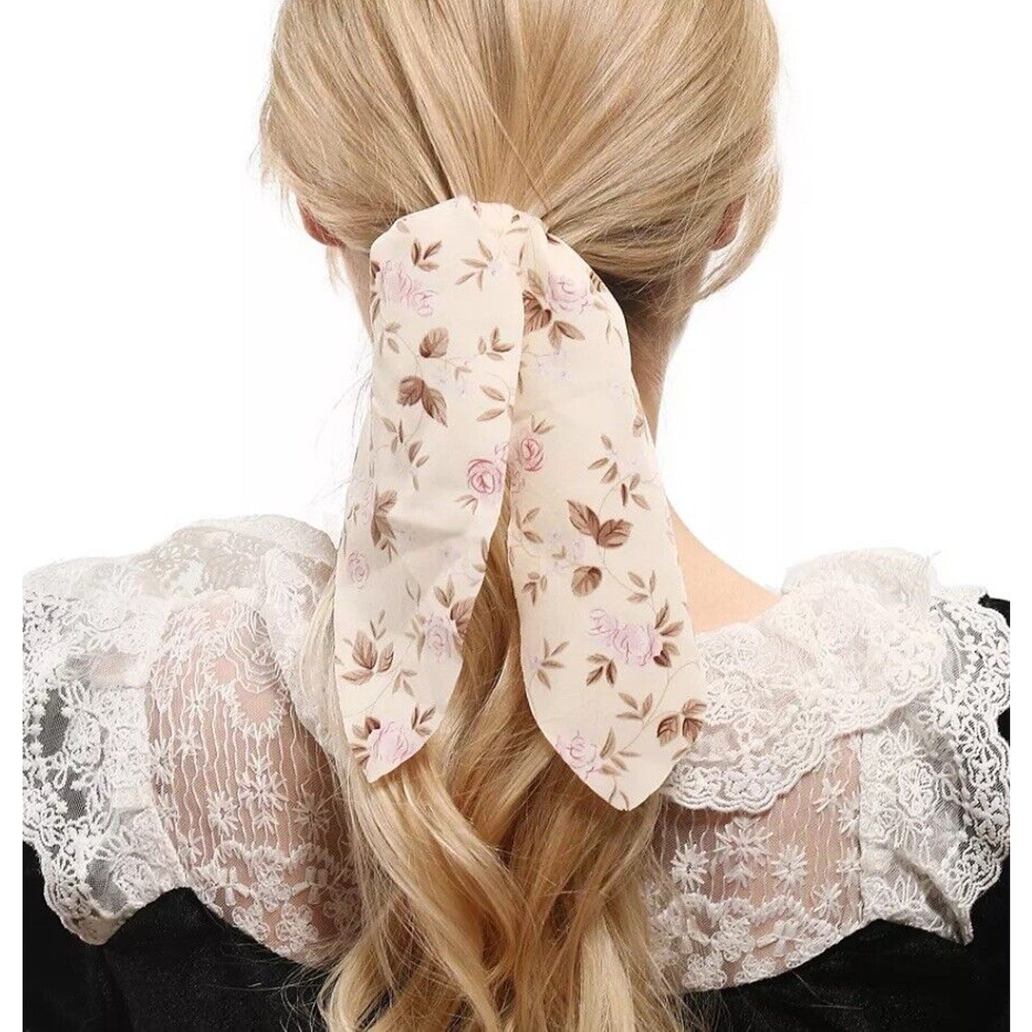 Faux Pearl Floral Scrunchie 2 Pc Set Hair Style Chic Ladies Fashion Flower NWT