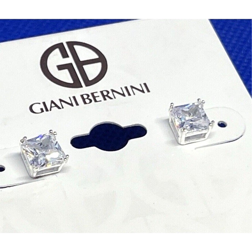 Sterling Silver Solitaire CZ Stud Earrings Chic Glitz Fashion Trendy Stylish NWT