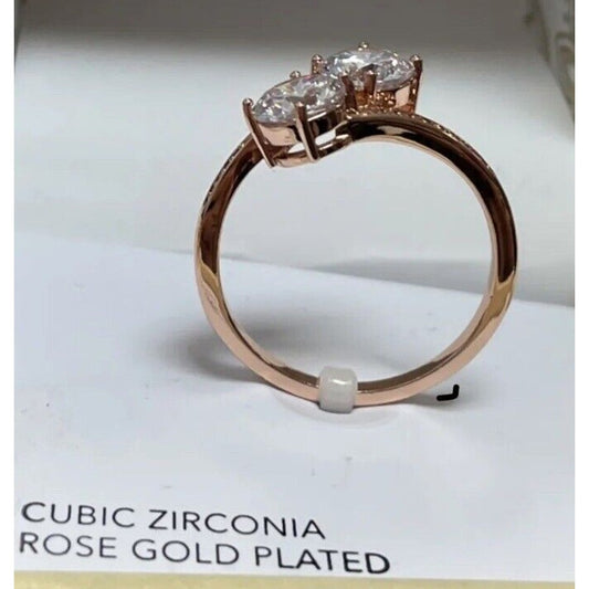 Rose Gold Plate Double CZ Ring (Sz 10) Stunning Fashion Stylish Shiny Trendy NWT