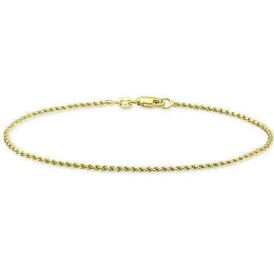 18K Gold Vermeil Diamond Cut Rope Bracelet 7" Elegant Stylish Fashion Trendy NWT