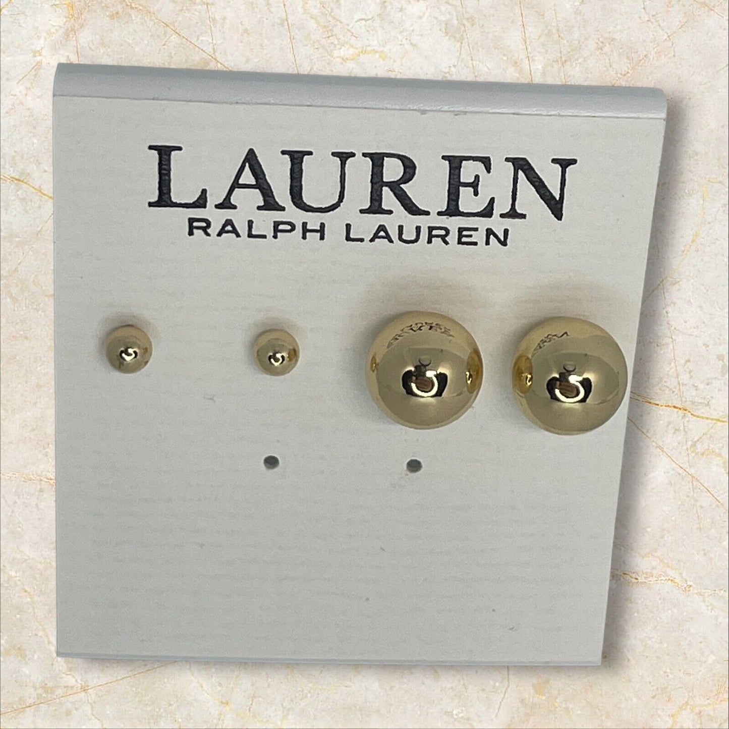 Ralph Lauren Gold Tone Ball Stud Earrings (2pc Set) Chic Elegant Trendy Fashion