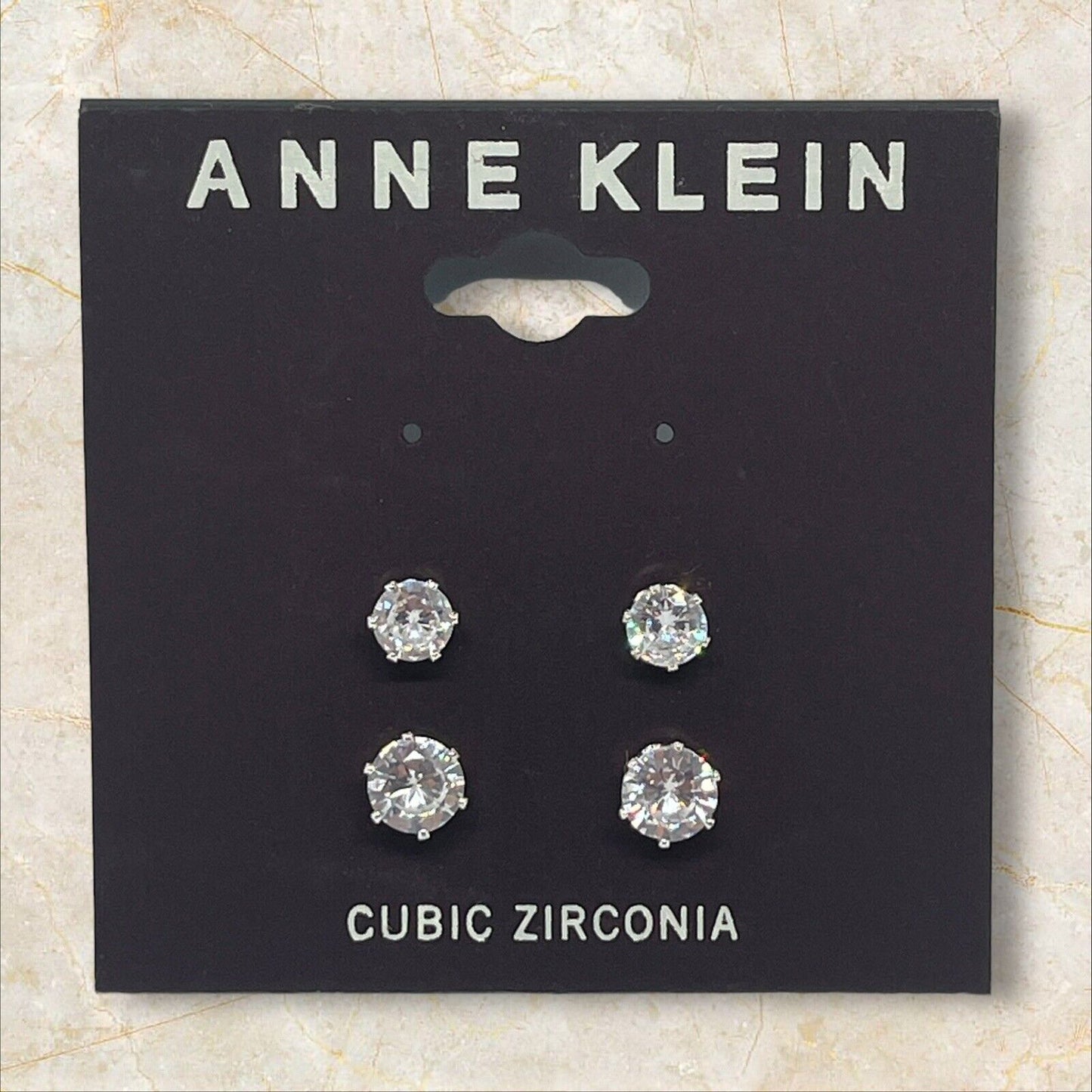 Anne Klein Silver Tone CZ Stud Earrings (2pc Set) Fashion Glitz Trendy Style NWT