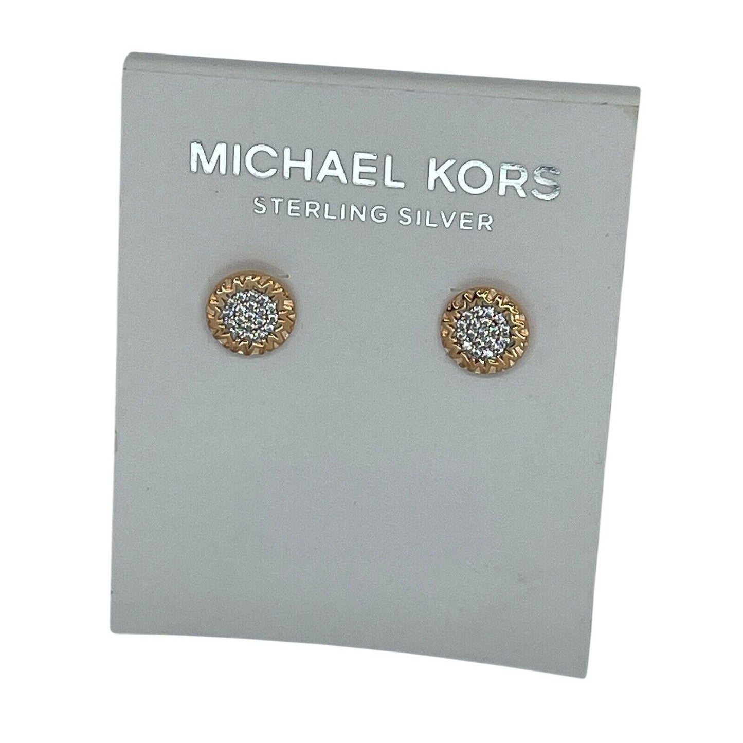 Michael Kors 14K Rose Gold Vermeil Crystal Hoop Earrings MK Logo Luxury Trendy