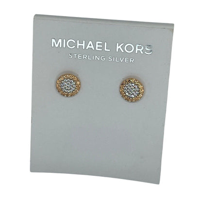 Michael Kors 14K Rose Gold Vermeil Crystal Hoop Earrings MK Logo Luxury Trendy