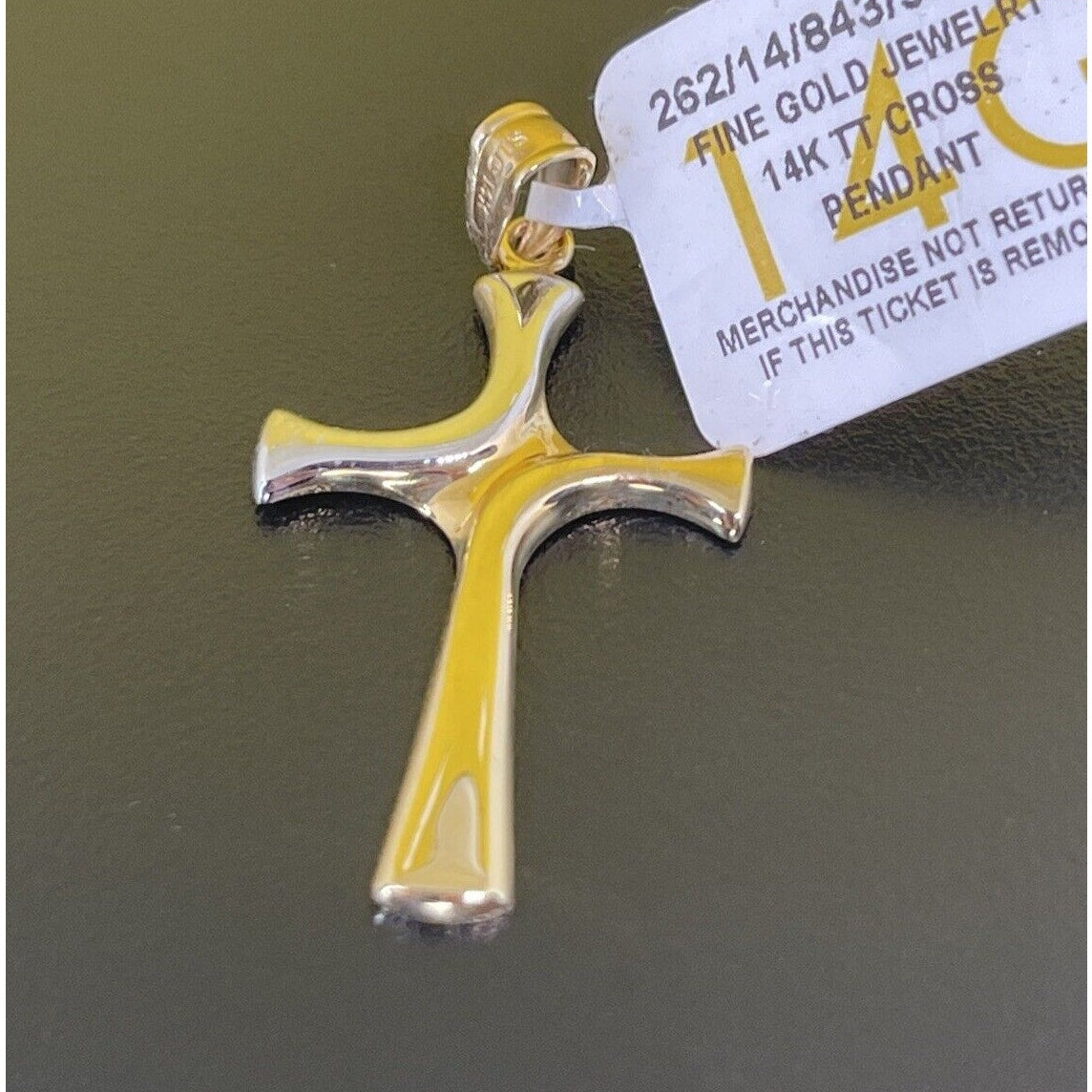 Solid 14K Gold Two Tone Cross Charm Pendant Faith Fashion Luxury Elegant NWT