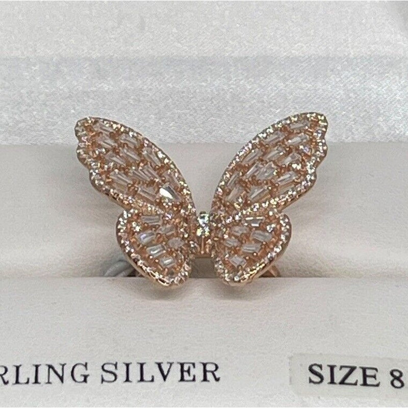 14K Vermeil CZ Butterfly Statement Ring (Sz 8) Stunning Chic Elegant Fashion NWT