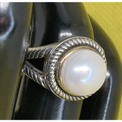 Peter Thomas Roth Sterling Silver Pearl (10mm) Ring 14K Gold (Sz 7) Luxury Chic