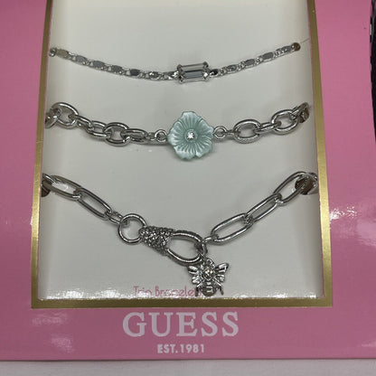 Guess Silver Tone Bracelet (3pc Set) Floral Bee Chic Trendy Fashion Stylish Vday