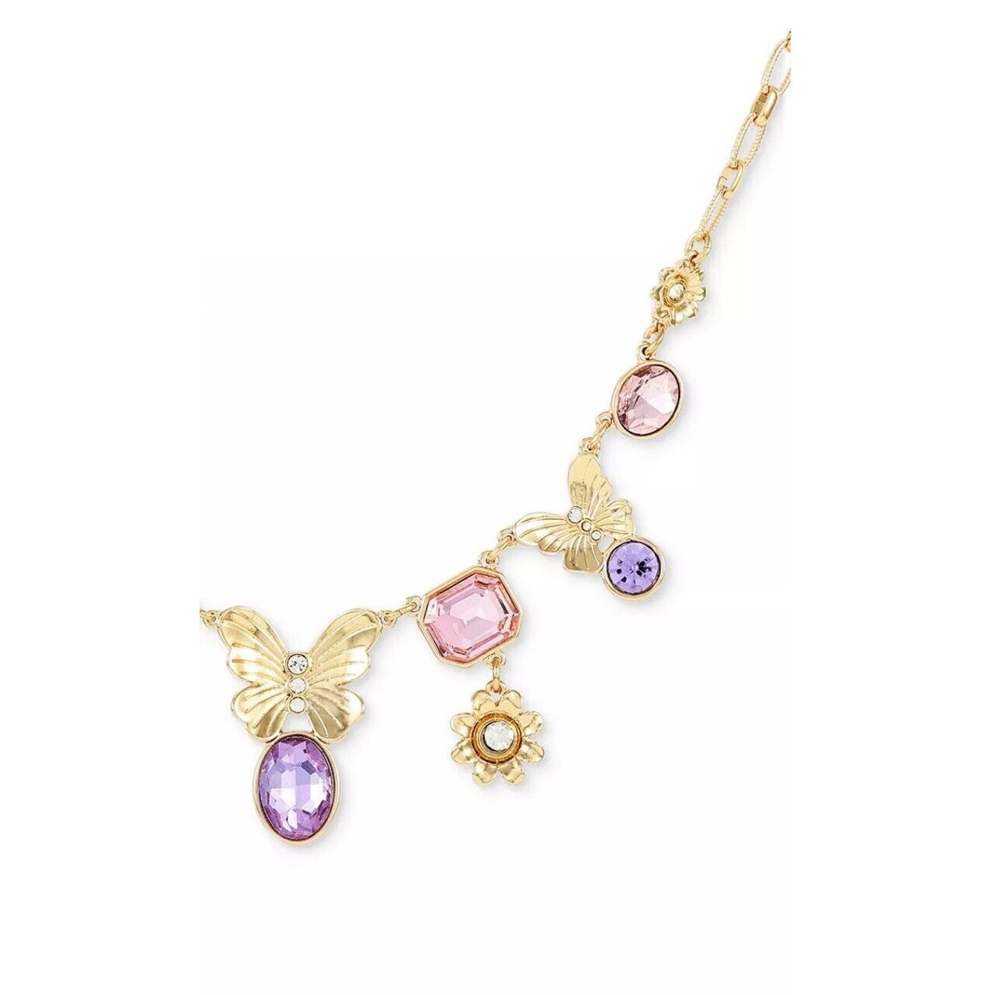 Guess Gold Tone Crystal Tanzanite Butterfly Necklace Chic Trendy Fashion Stylish