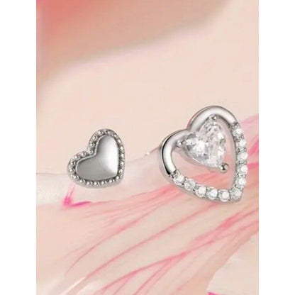 Silver Plated Crystal Heart Earrings (3pc Set) Chic Fashion Stunning Style Vday