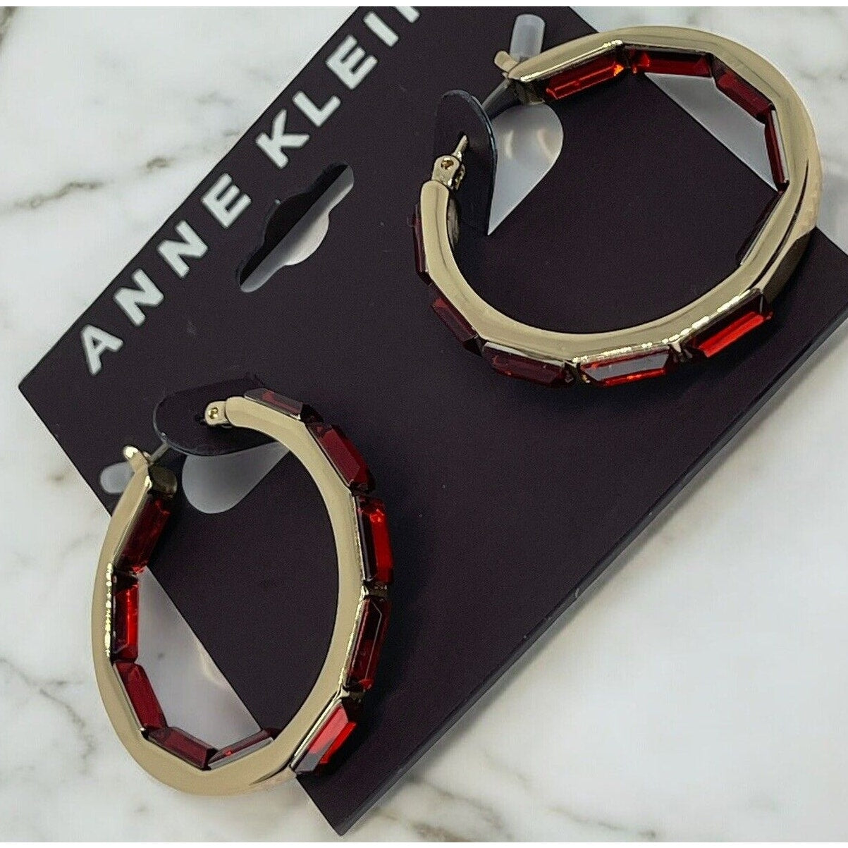 Anne Klein Gold Tone Crystal Hoop Earrings Elegant Fashion Style Chic Stunning