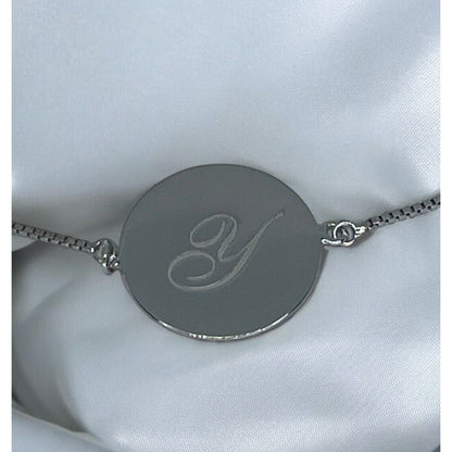 Sterling Silver 'Y' Initial Disc Bolo Bracelet Chic Stylish Trendy Fashion Shiny