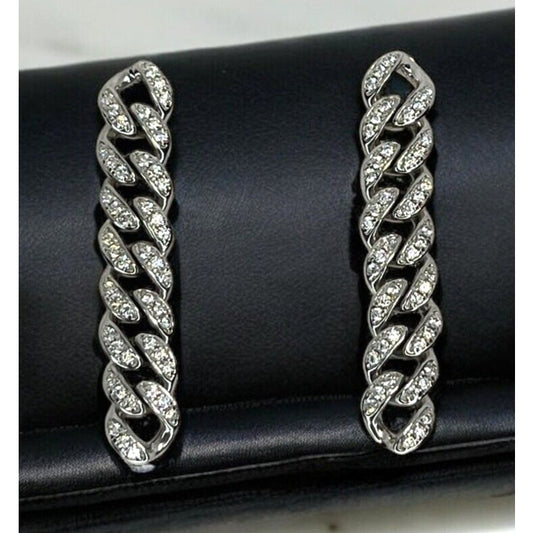 Sterling Silver Chain Link CZ Drop Earrings Chic Style Fashion Glitz Trendy NWT