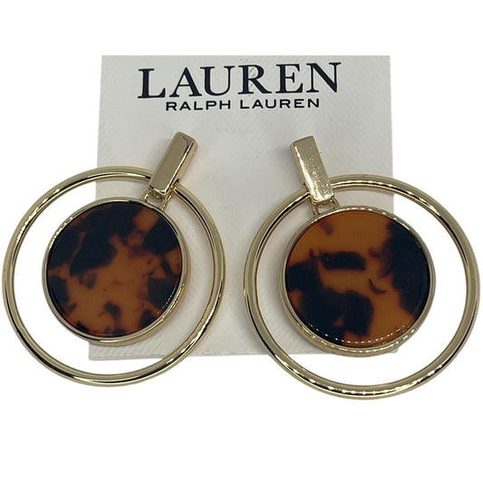 Ralph Lauren Gold Tone Orbital Tortoise Earrings Trendy Stunning Stylish Fashion