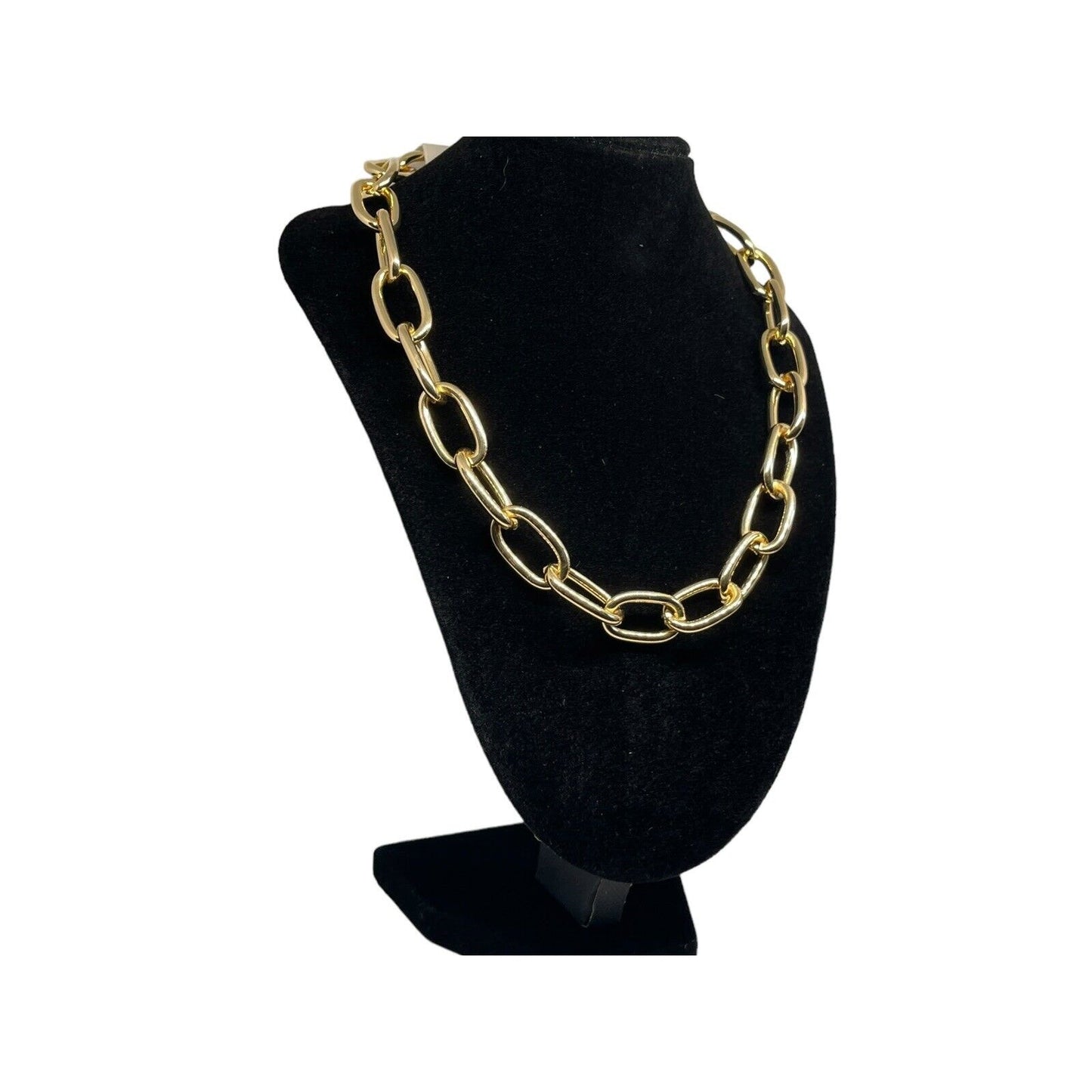 18K Gold Plated Wide Chain Necklace Statement Chic Trendy Fashion Stunning Bling