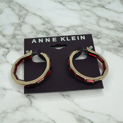 Anne Klein Gold Tone Crystal Hoop Earrings Elegant Fashion Style Chic Stunning