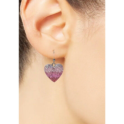 Silver Tone Crystal Heart Earrings Shiny Stylish Fashion Glitzy Trendy Chic NWT