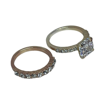 Gold Plated Pave Crystal CZ Ring Sz 5 (2pc Set) Chic Trendy Fashion Stylish NWT