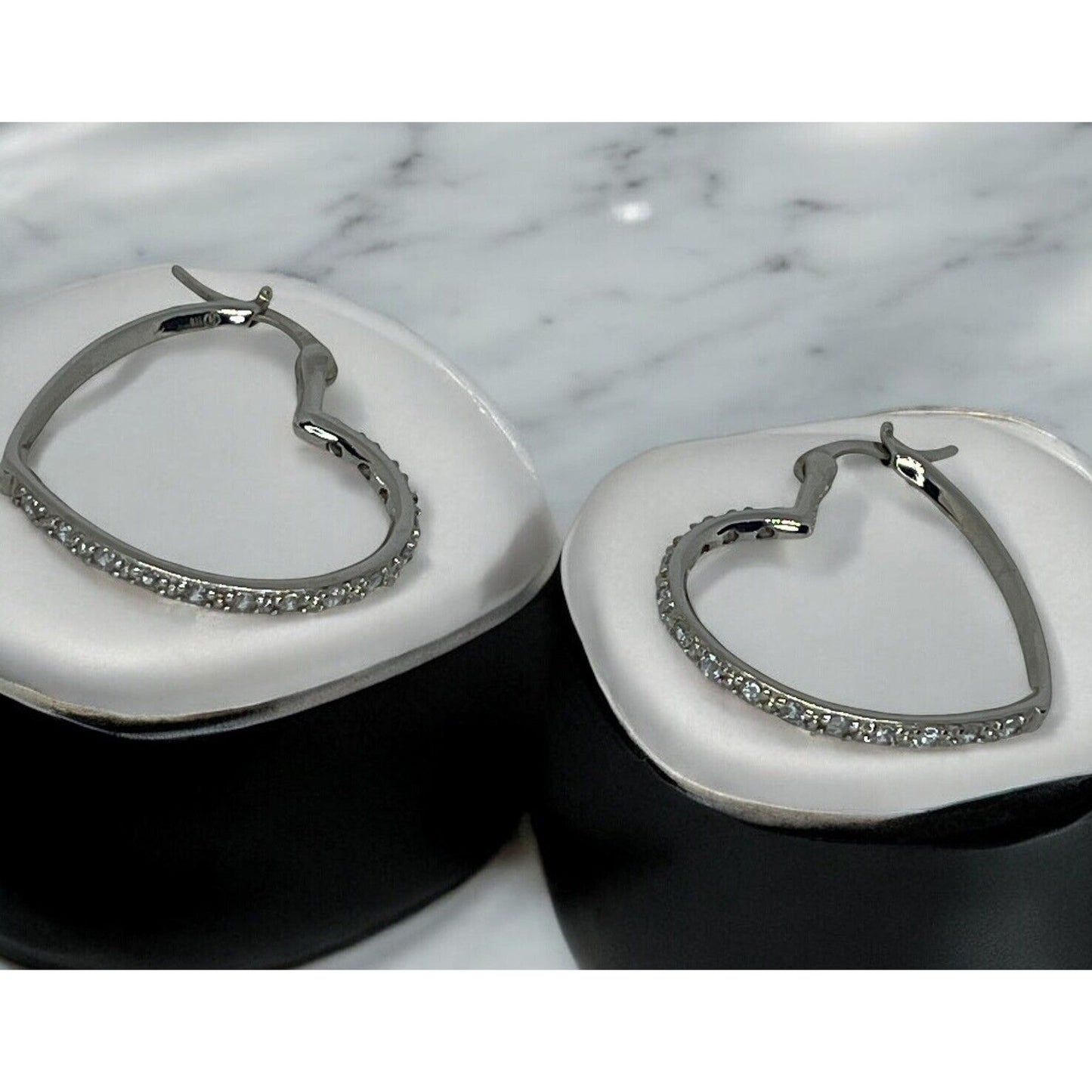 Silver Plated CZ Heart Hoop Earrings Chic Fashion Shiny Stylish Trendy NWT Vday