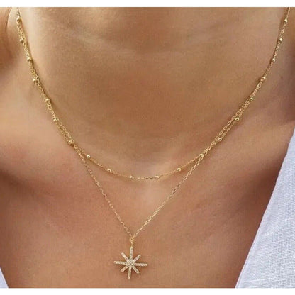 18K Gold Plate Crystal Star Pendant Necklace Layered Stunning Chic Trendy Style