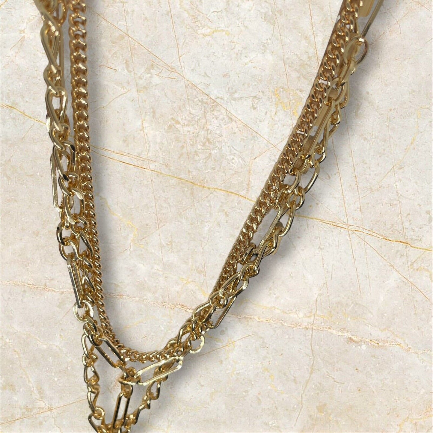 Gold Tone Layered Chain Drop Necklace Stylish Fashion Cocktail Party Chic New