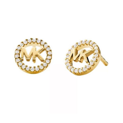 Michael Kors 14K Gold Vermeil CZ Hoop Earrings MK Logo Stud Luxury Trendy Chic