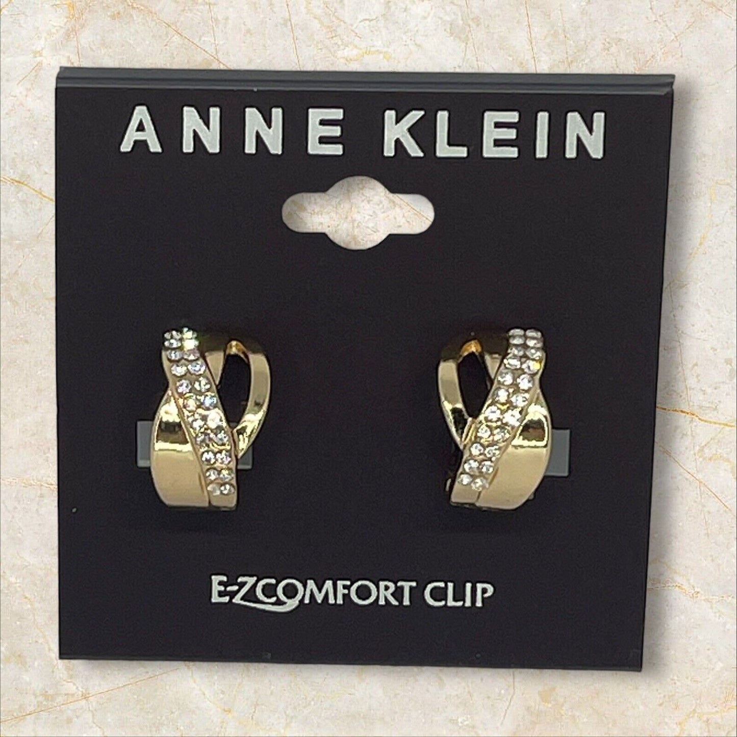 Anne Klein Gold Tone CZ Twist Clip On Earrings EZ Comfort Chic Style Trendy NWT