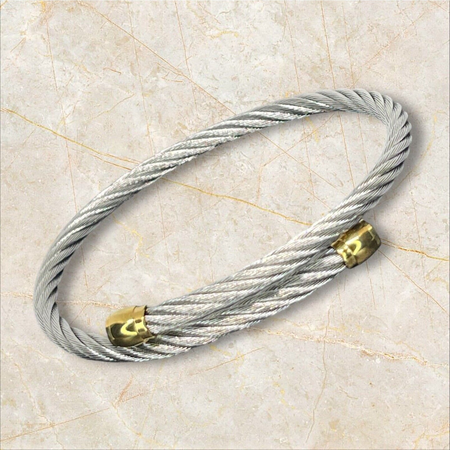 Charriol Two Tone Cable Bypass Bracelet Stainless Steel Luxury Designer Elegant