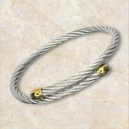 Charriol Two Tone Cable Bypass Bracelet Stainless Steel Luxury Designer Elegant