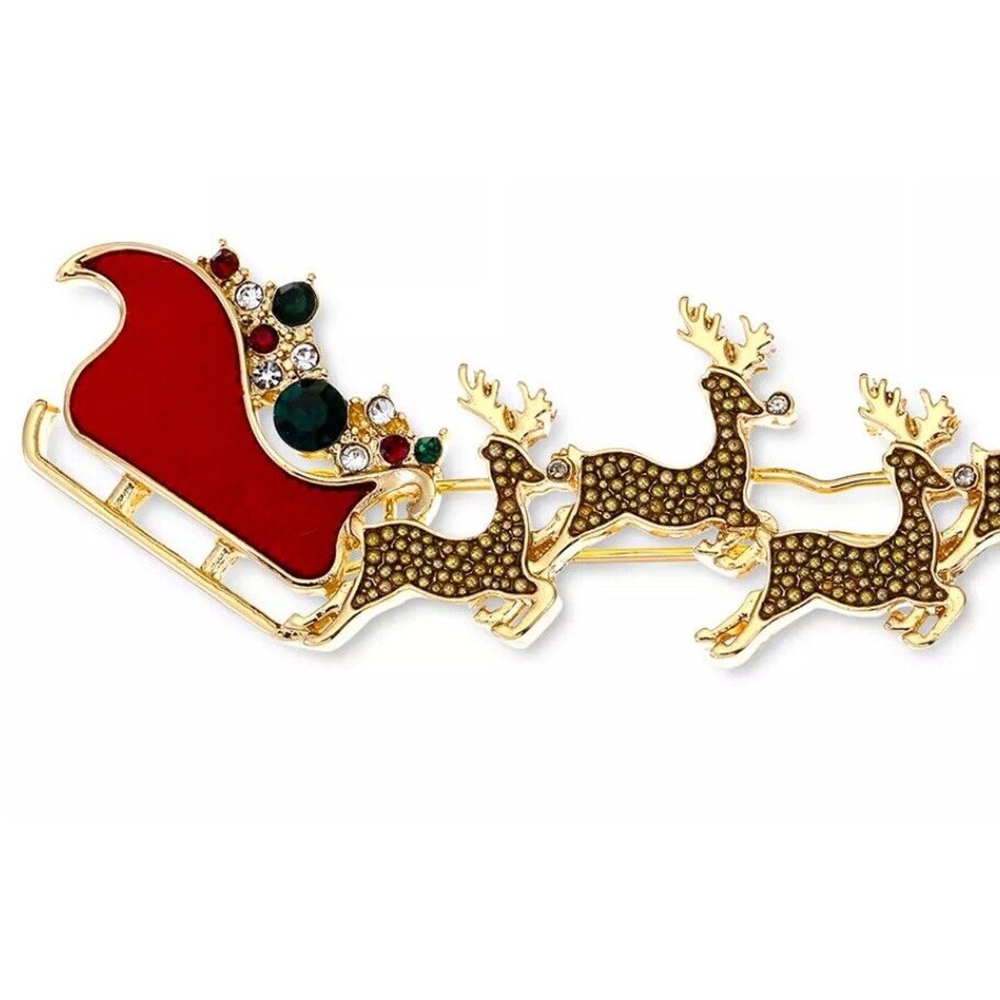 Gold Tone Crystal Xmas Santa Sleigh Barrette Hair Clip 2pc Set Reindeer Chic NWT