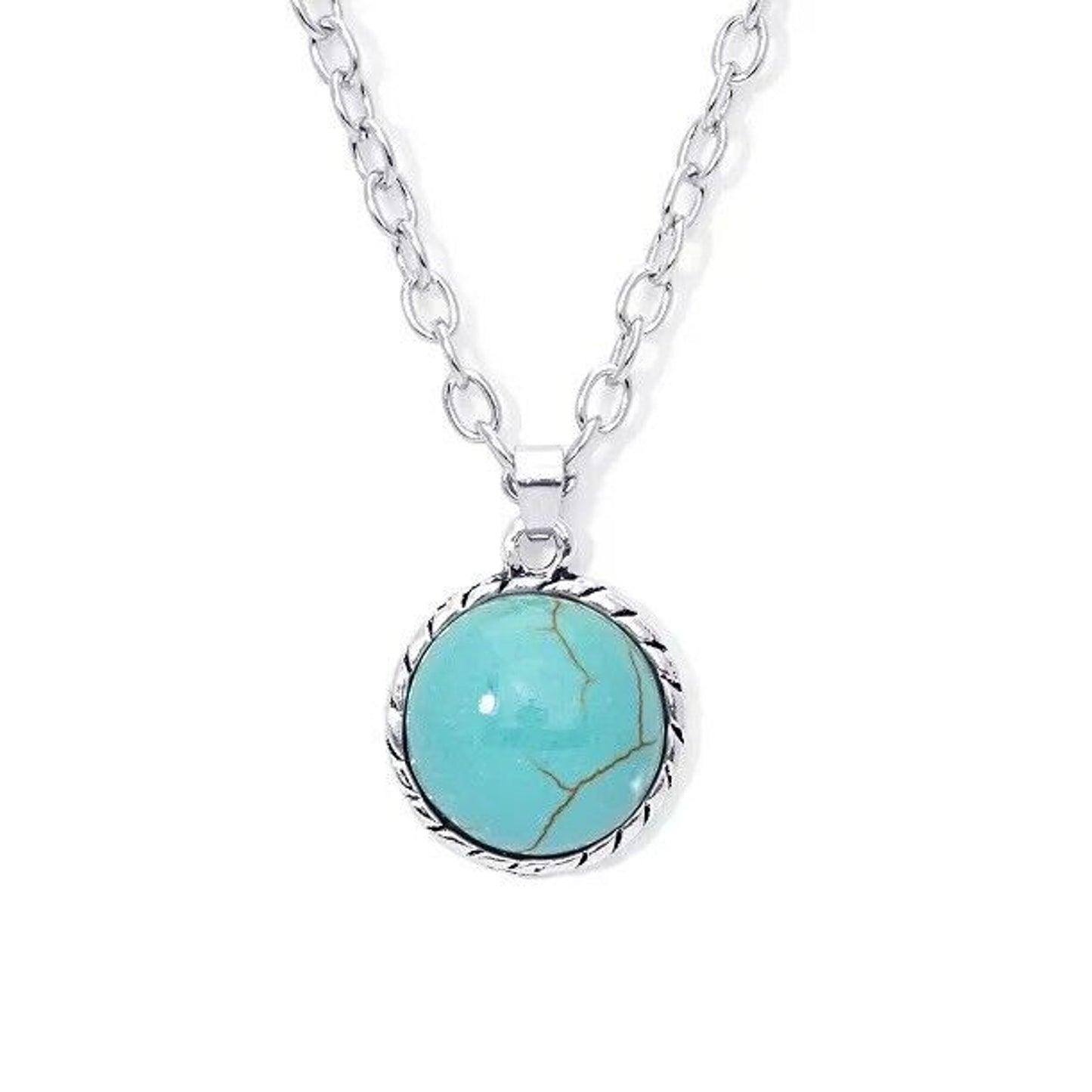 Silver Plated Faux Turquoise Pendant Necklace Stunning Chic Stylish Fashion NWT