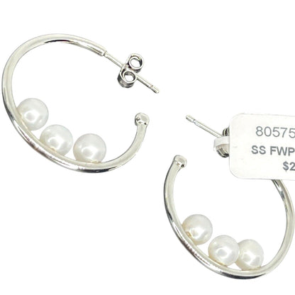 Pearl (4mm) Sterling Silver Hoop Earrings Stunning Stylish Luxury Trendy Fashion