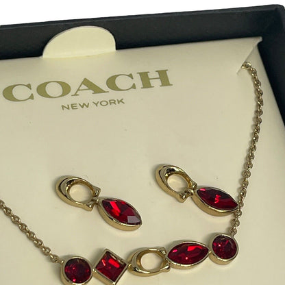 Coach Gold Tone C Logo Necklace Earrings (2pc Set) Designer Luxury Trendy Vday