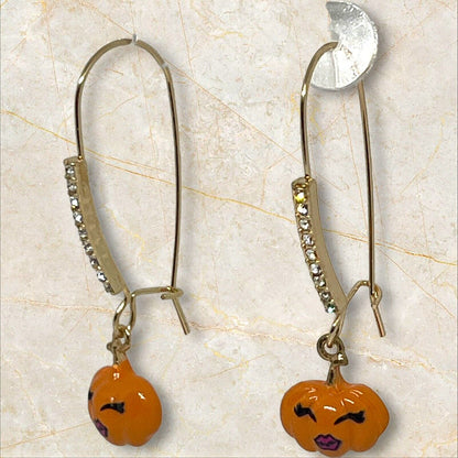 Betsey Johnson Halloween Pumpkin Earrings Gold Tone Crystal Holiday Chic Stylish