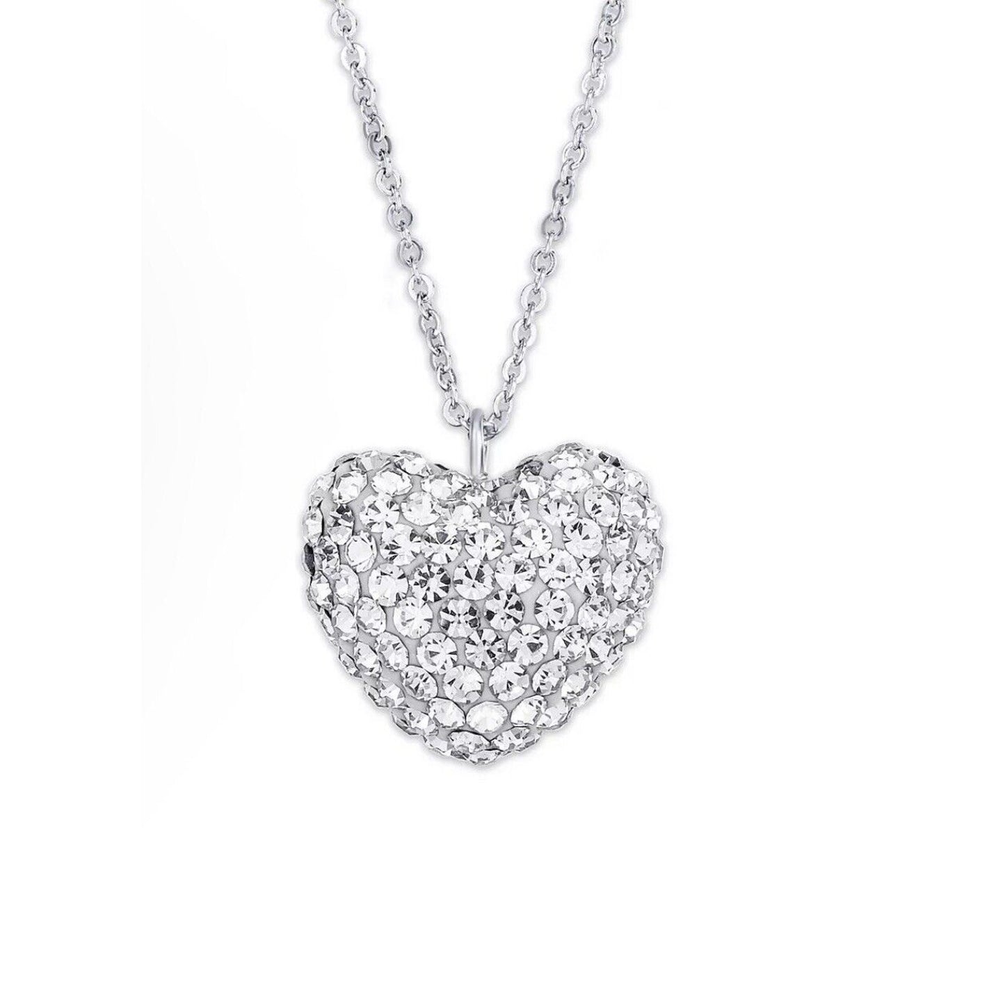 Silver Plated Heart CZ Pendant Necklace Chic Fashion Elegant Stylish Glitz Vday