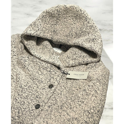 Cole Haan Signature Wool Asymmetrical Walker Coat (Sz 12) Gray Hooded Button NWT