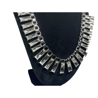 Silver Tone Crystal Statement Necklace Fashion Chic Stylish Trendy Elegant NWT