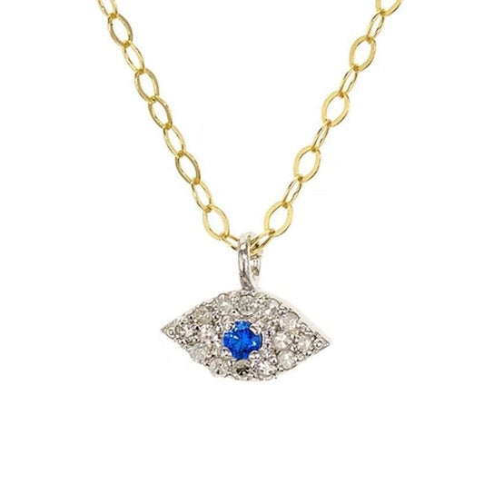 Natural Diamond Accent 14K Gold Vermeil Evil Eye Pendant Necklace Luxury NWT