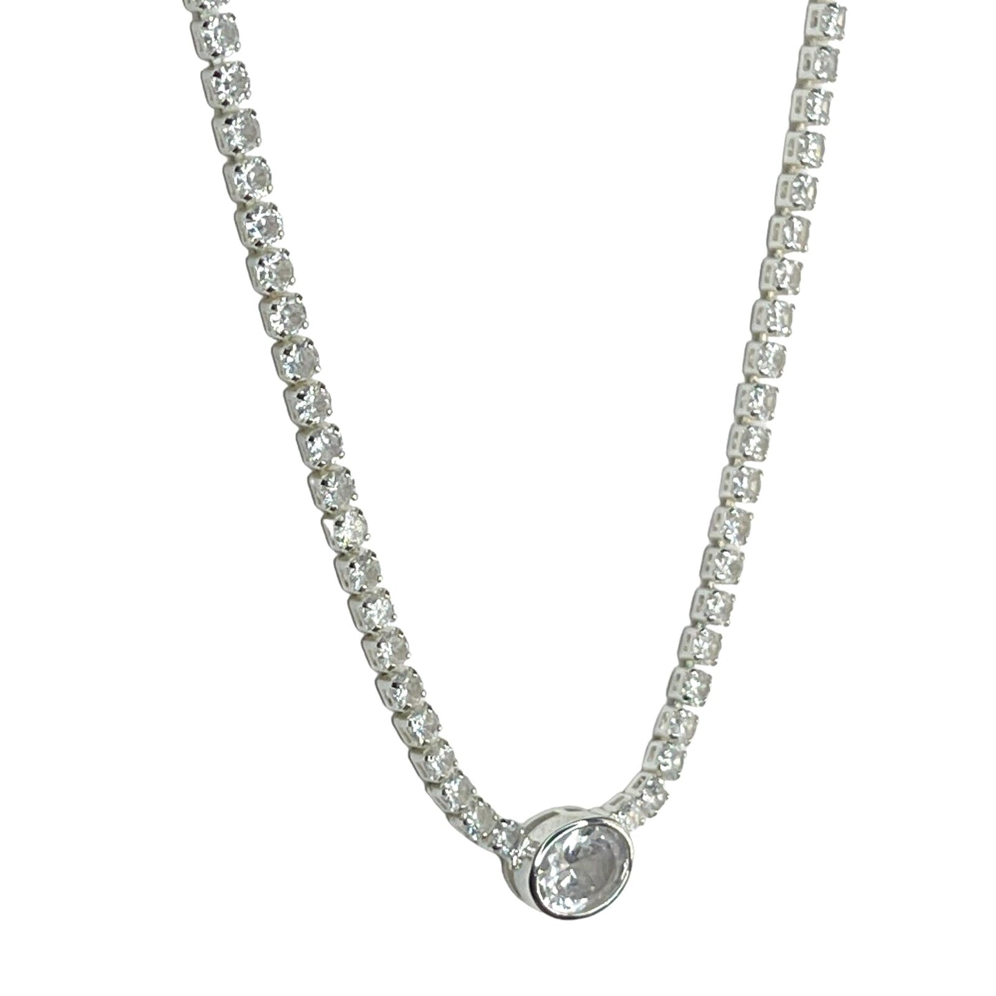 Anne Klein Silver Tone CZ Tennis Necklace Stunning Shiny Glitz Elegant Statement