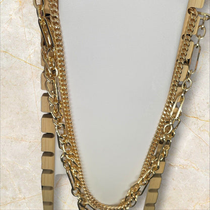 Gold Tone Layered Chain Drop Necklace Stylish Fashion Cocktail Party Chic New