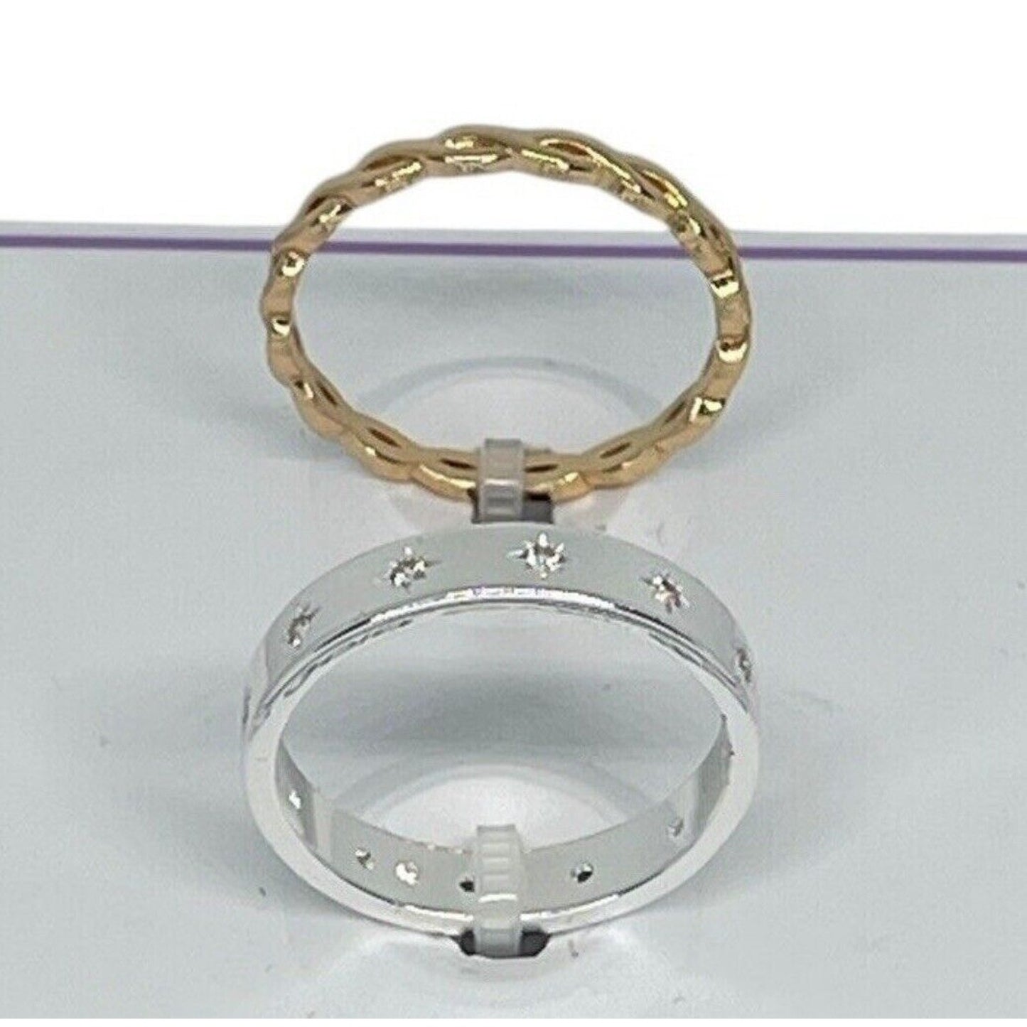 18K Gold Plated Chain CZ Band Ring (2pc Set) Sz 9 Trendy Style Fashion Chic Vday