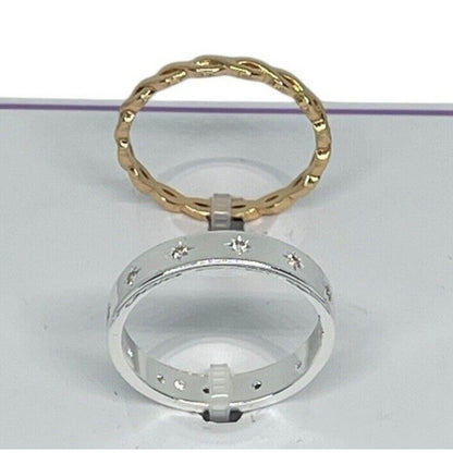 18K Gold Plated Chain CZ Band Ring (2pc Set) Sz 9 Trendy Style Fashion Chic Vday