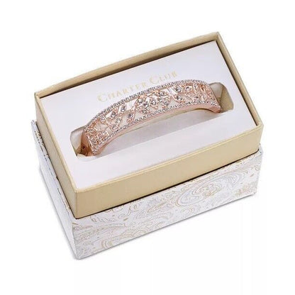 Rose Gold Tone Floral Crystal Bangle Bracelet Stunning Style Chic Fashion Shiny