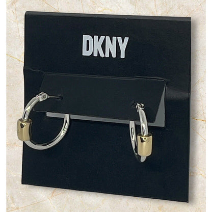 DKNY Two Tone Hoop Earrings Fashion Chic Minimal Shiny Trendy Style Cocktail NWT