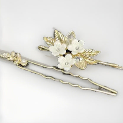 Lonna & Lilly Gold Tone Crystal Barette (2pc Set) Hair Clip Floral Trendy Style