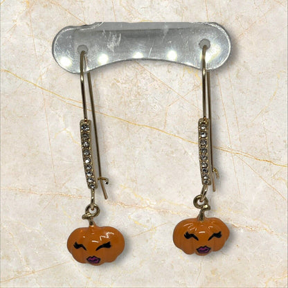 Betsey Johnson Halloween Pumpkin Earrings Gold Tone Crystal Holiday Chic Stylish